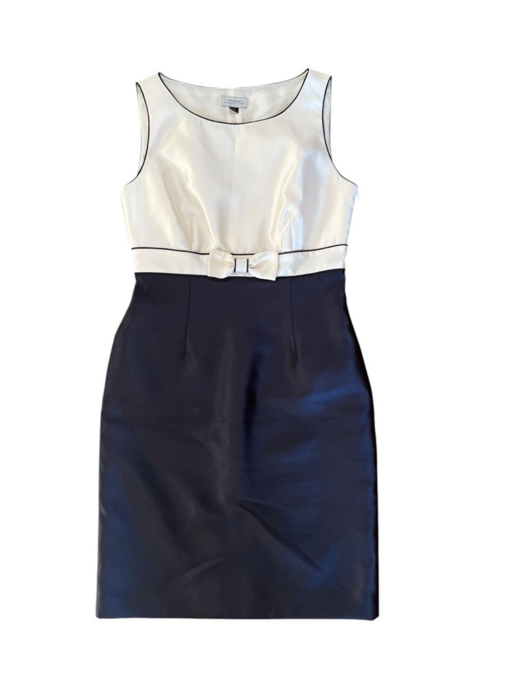 Tahari Ivory and Navy Colorblock Midi Dress